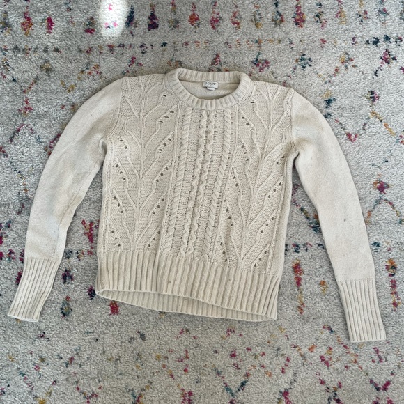 J Crew Cable Knit Crewneck Wool Sweater - Picture 1 of 8